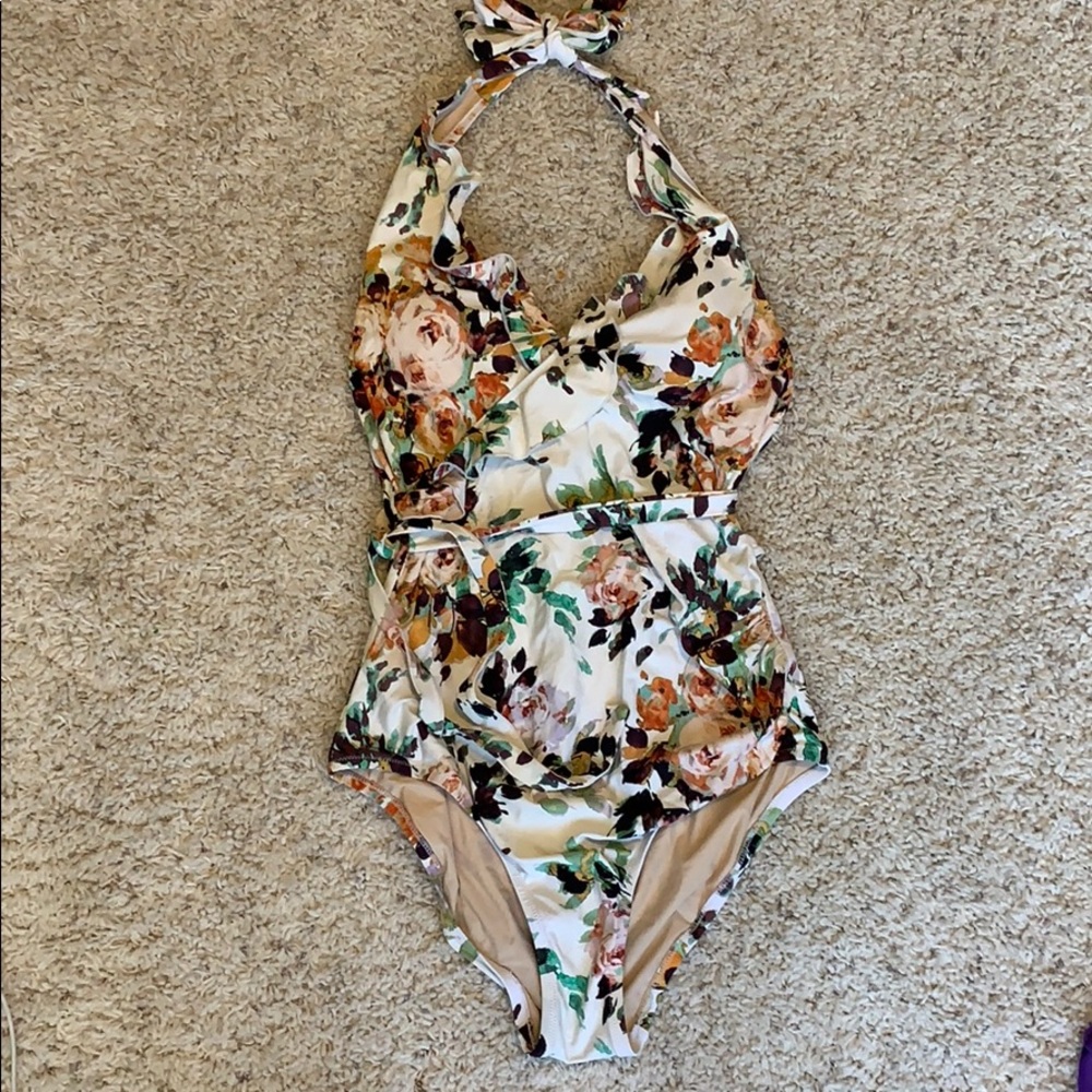 Anthropologie flattering floral wrap swimsuit - L